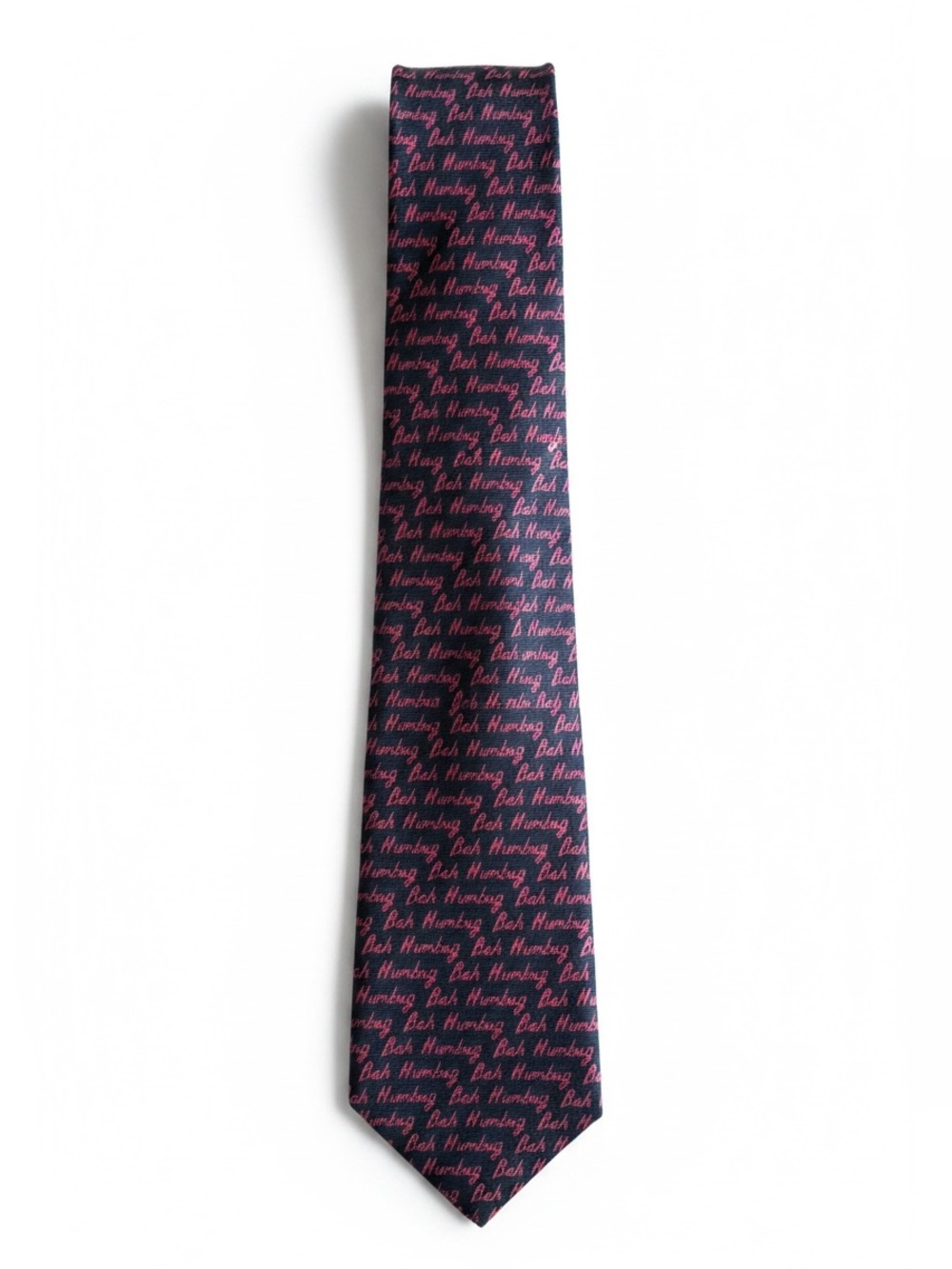 Alynn Neckwear Vintage Silk Christmas Tie Navy Red Bah Humbug Print Italy O/S